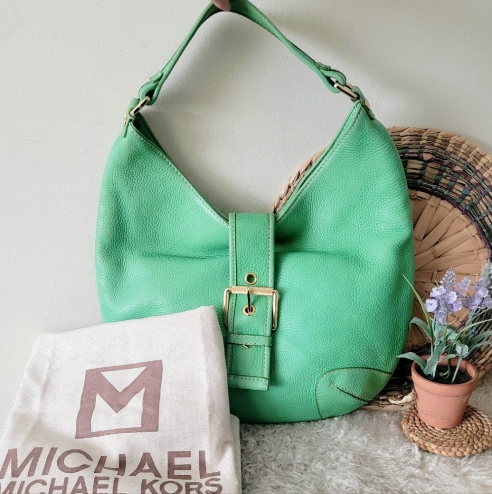 Rare Vintage Michael Kors hobo bag green leather Retro Y2k Round Purse